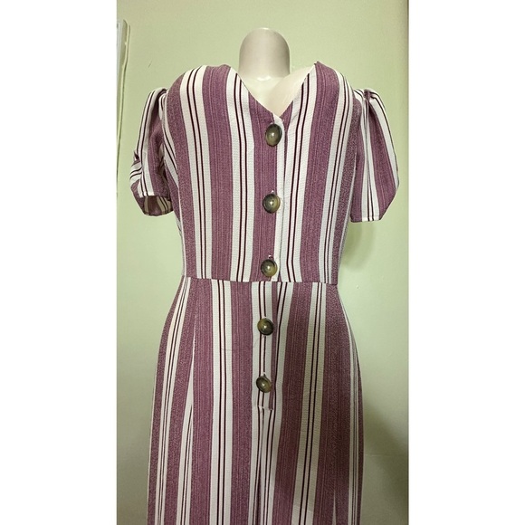 Band of Gypsies Purple and White Jumpsuit with Puff Sleeves - Picture 6 of 13